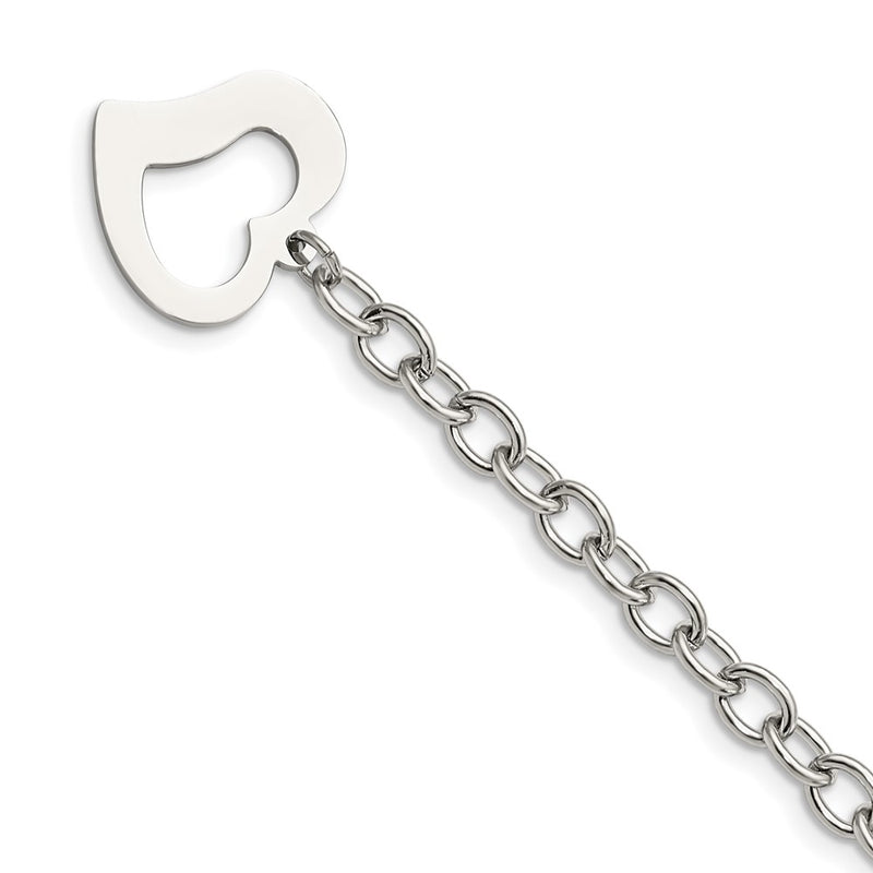 Stainless Steel Chisel Polished Open Link With Heart 8.5 Inch Bracelet