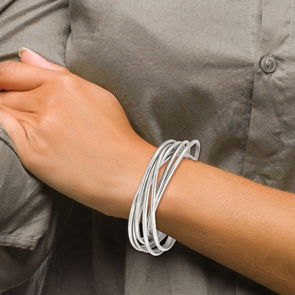 Stainless Steel Chisel Polished 9 Piece Set Of Intertwined Bangles