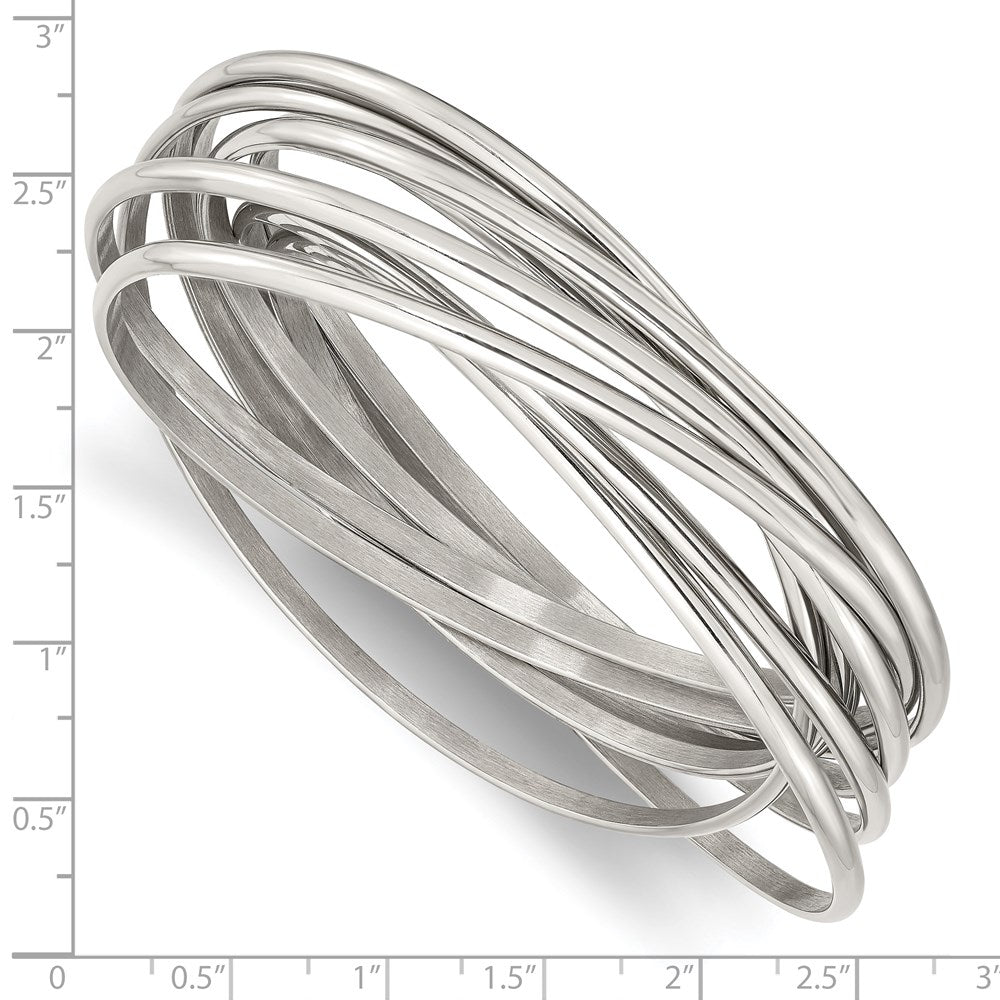 Stainless Steel Chisel Polished 9 Piece Set Of Intertwined Bangles
