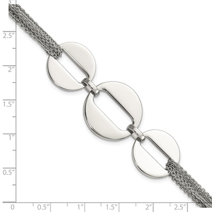 7.5 Inch Stainless Steel Polished Circles 7.5In Multistrand Bracelet