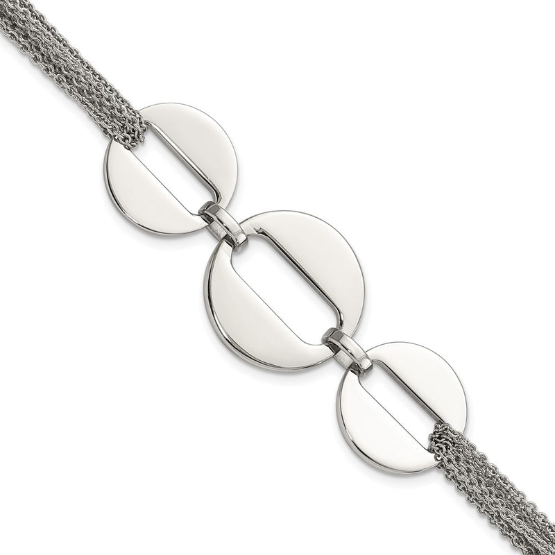 7.5 Inch Stainless Steel Polished Circles 7.5In Multistrand Bracelet