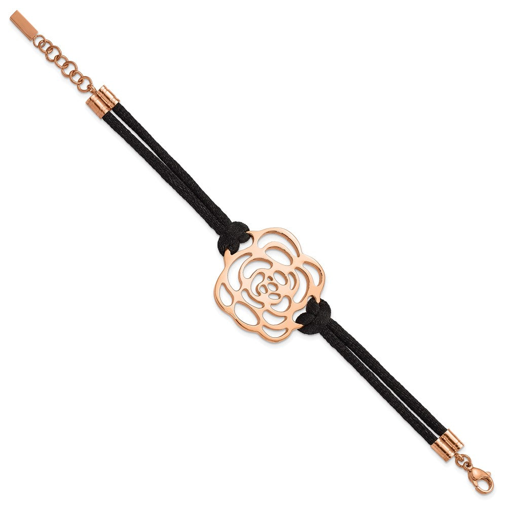 7.5 Inch Stainless Steel Polished Pink Ip-Plated Flower W/ .5In Ext Bracelet
