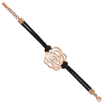 7.5 Inch Stainless Steel Polished Pink Ip-Plated Flower W/ .5In Ext Bracelet