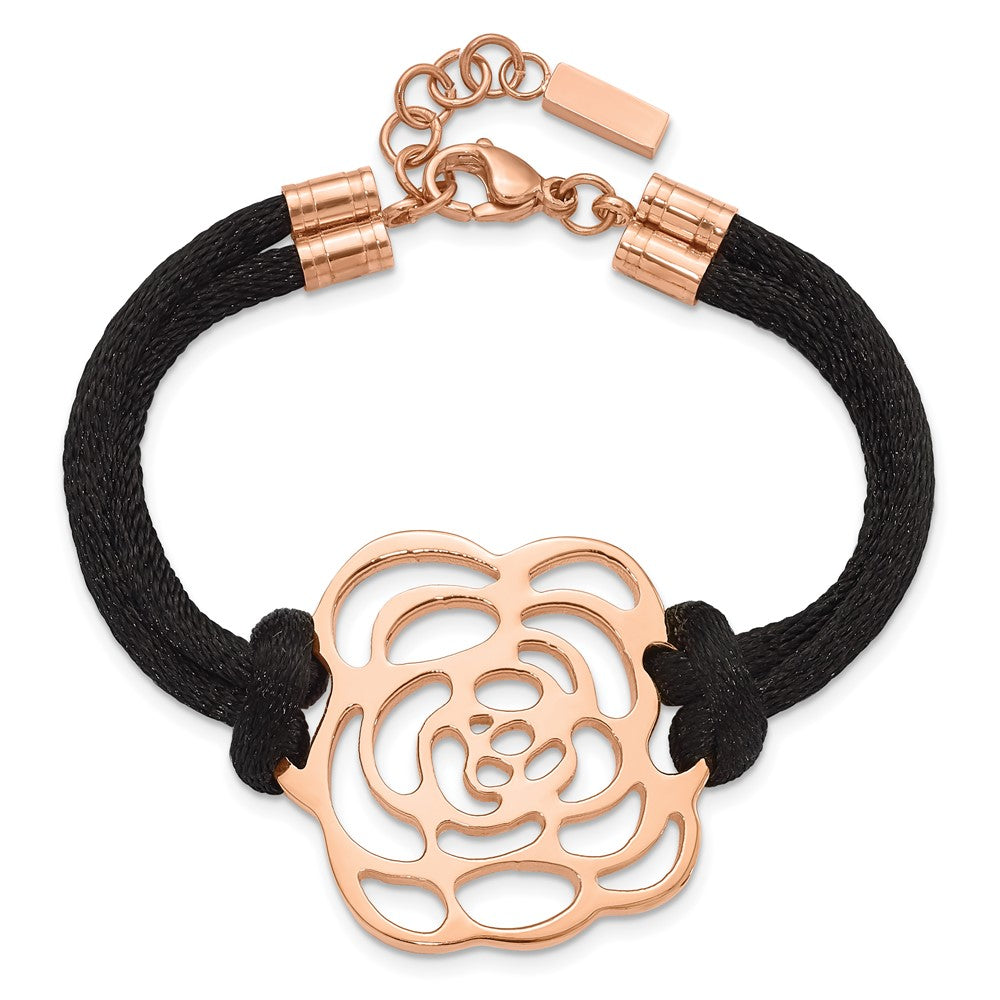 7.5 Inch Stainless Steel Polished Pink Ip-Plated Flower W/ .5In Ext Bracelet