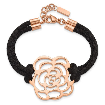 7.5 Inch Stainless Steel Polished Pink Ip-Plated Flower W/ .5In Ext Bracelet