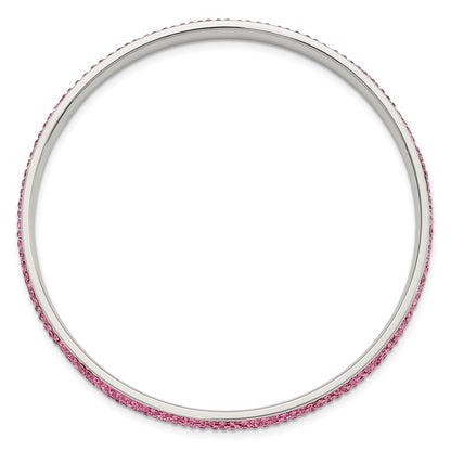 Stainless Steel Polished Pink Crystal Rounded Bangle