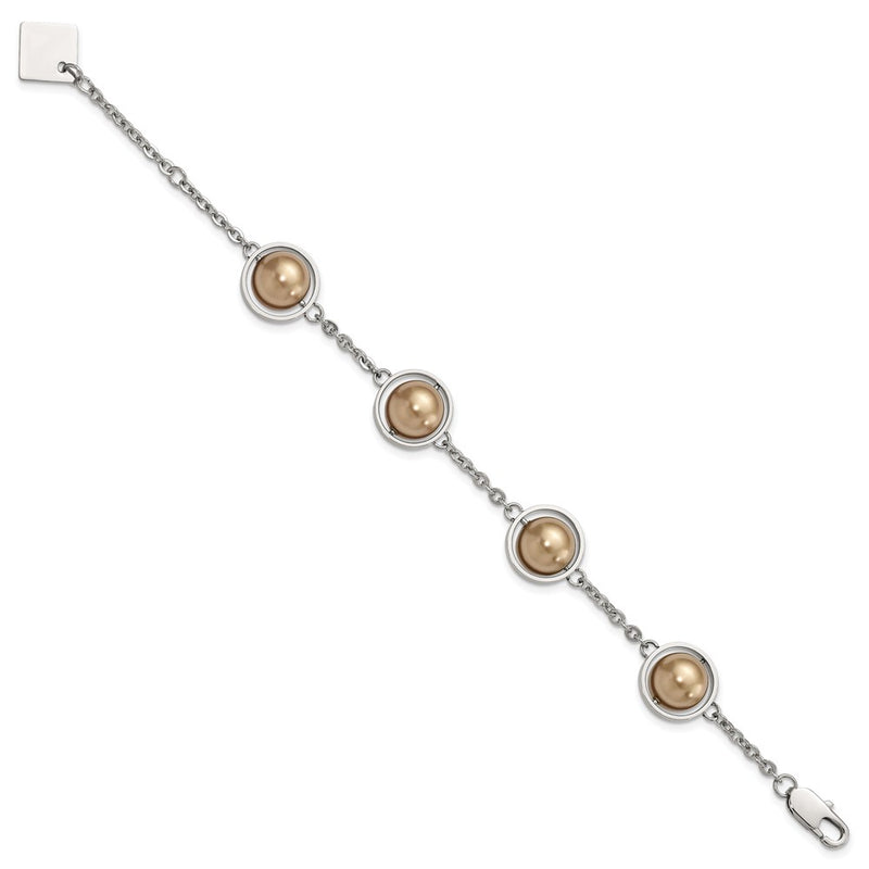8.5 Inch Stainless Steel Polished Champagne Beads W/1In Ext Bracelet