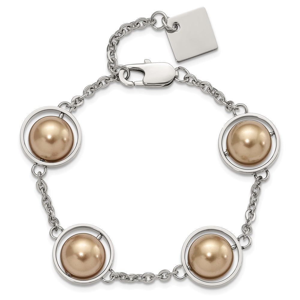 8.5 Inch Stainless Steel Polished Champagne Beads W/1In Ext Bracelet