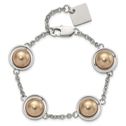 8.5 Inch Stainless Steel Polished Champagne Beads W/1In Ext Bracelet