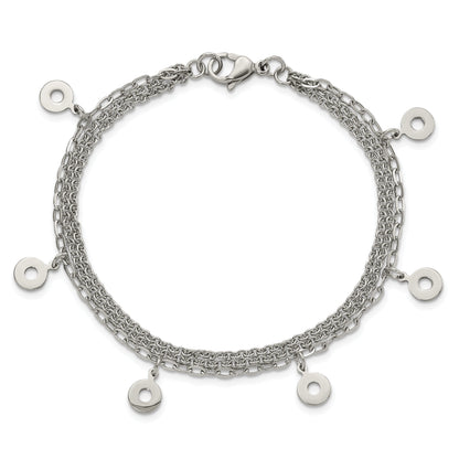 7.25 Inch Stainless Steel Polished Multi-Strand Circles Bracelet