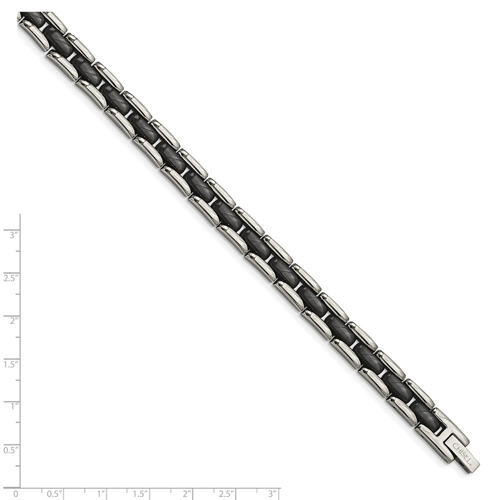 Stainless Steel Chisel Polished With Black Ceramic 8 Inch Link Bracelet