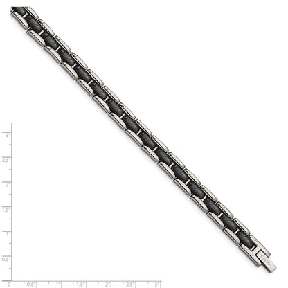 Stainless Steel Chisel Polished With Black Ceramic 8 Inch Link Bracelet