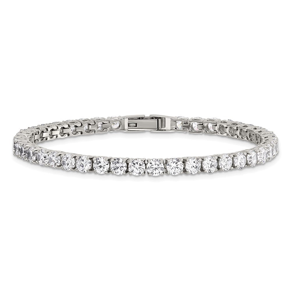 Stainless Steel Chisel Polished Cz 7.5 Inch Tennis Bracelet