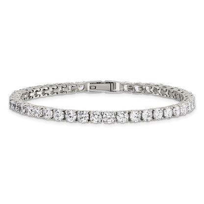 Stainless Steel Chisel Polished Cz 7.5 Inch Tennis Bracelet