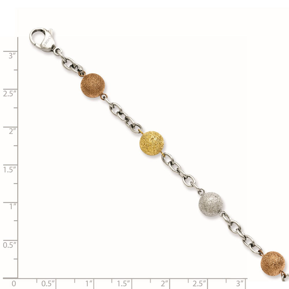 8 Inch Stainless Steel Tri-Color Ip-Plated Laser Cut 8In Bracelet