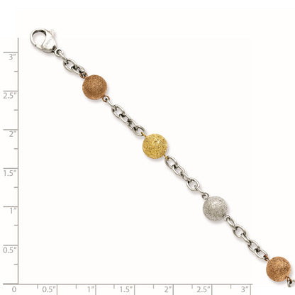 8 Inch Stainless Steel Tri-Color Ip-Plated Laser Cut 8In Bracelet