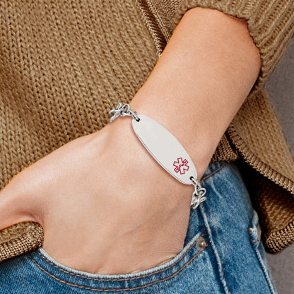 Stainless Steel Chisel Polished With Red Enamel Medical Id 7.25 Inch Open Link Bracelet