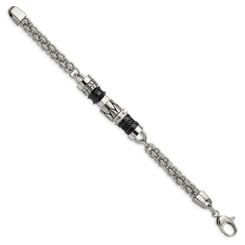 8.25 Inch Stainless Steel Antiqued Brushed & Polished With Beads 8.25In Bracelet