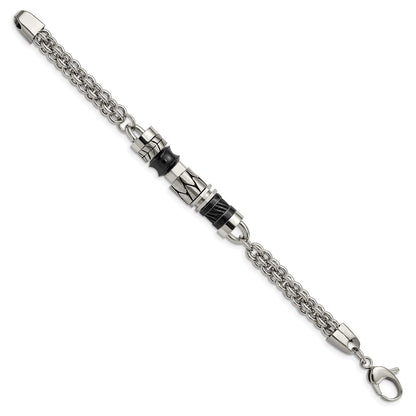 8.25 Inch Stainless Steel Antiqued Brushed & Polished With Beads 8.25In Bracelet