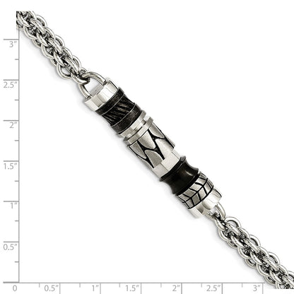 8.25 Inch Stainless Steel Antiqued Brushed & Polished With Beads 8.25In Bracelet