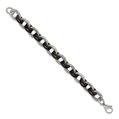 9 Inch Stainless Steel 9In Polished And Textured With Black Rubber Bracelet