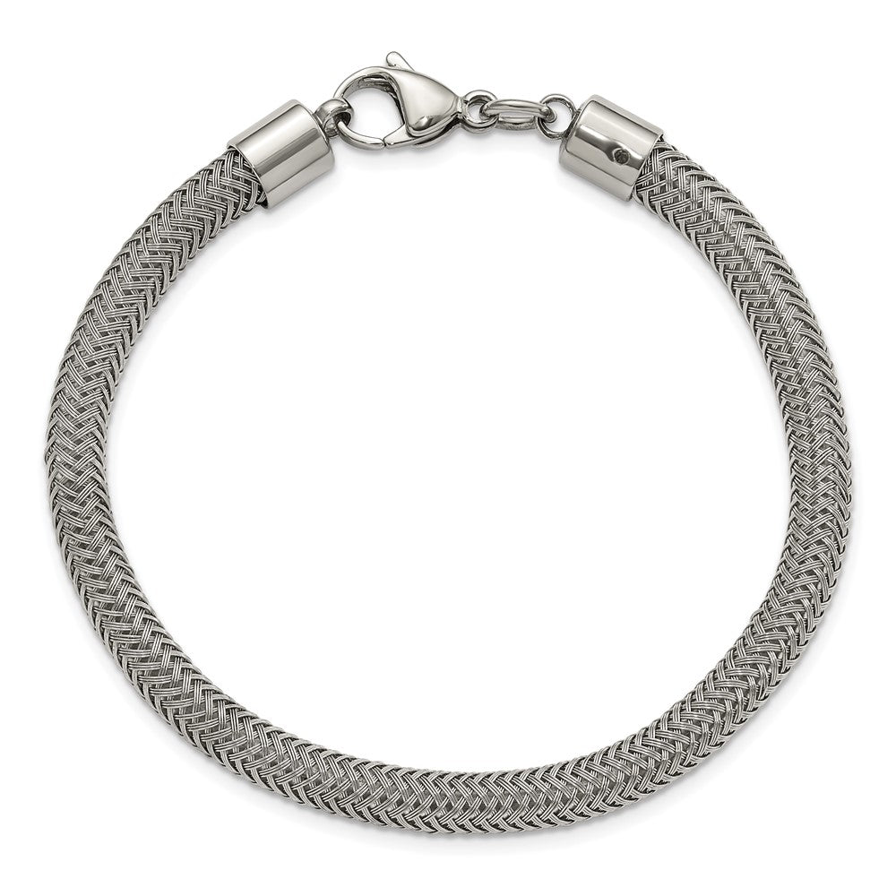 Stainless Steel Chisel Polished And Textured Wire Chain Bracelet