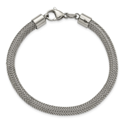 Stainless Steel Chisel Polished And Textured Wire Chain Bracelet
