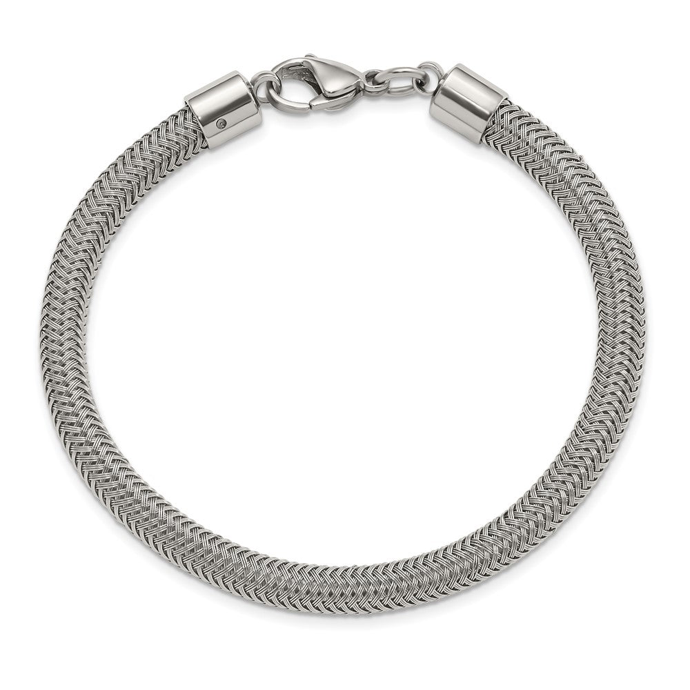 Stainless Steel Chisel Polished And Textured Wire Chain Bracelet
