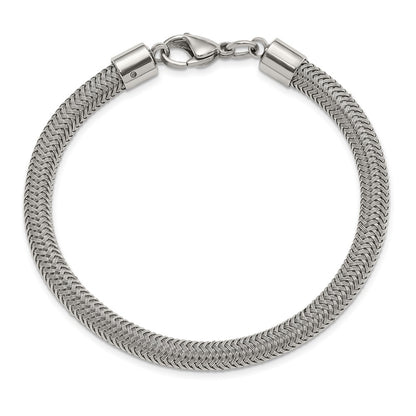 Stainless Steel Chisel Polished And Textured Wire Chain Bracelet