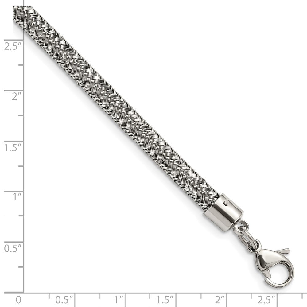 Stainless Steel Chisel Polished And Textured Wire Chain Bracelet