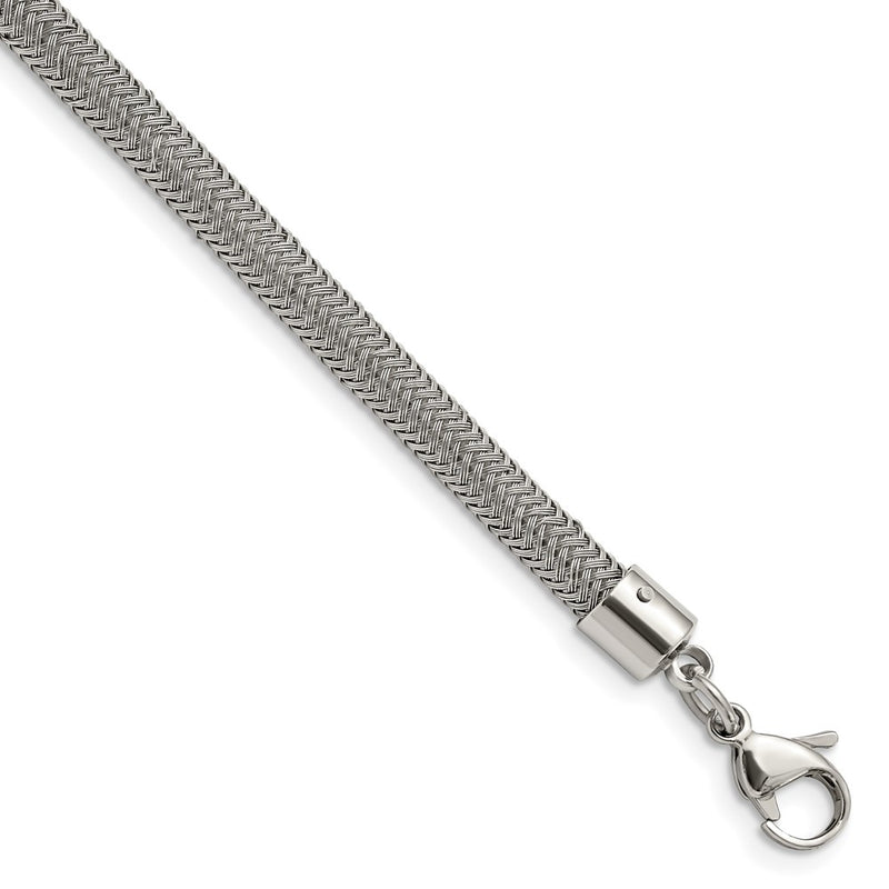 Stainless Steel Chisel Polished And Textured Wire Chain Bracelet