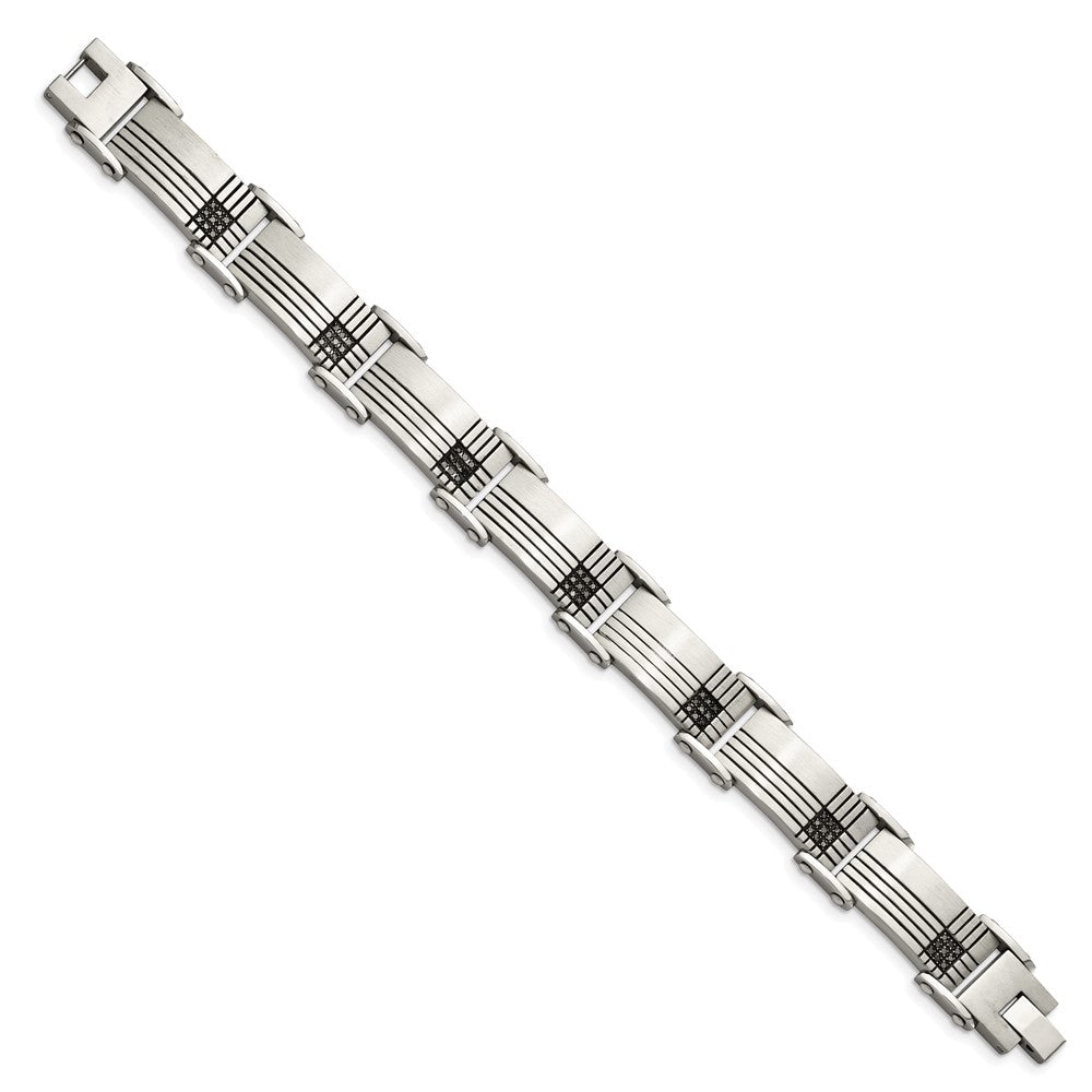 Stainless Steel Chisel Brushed And Polished Black Ip-Plated With 1/2 Carat Diamond 8.5 Inch Bracelet