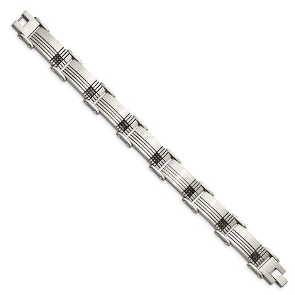 Stainless Steel Chisel Brushed And Polished Black Ip-Plated With 1/2 Carat Diamond 8.5 Inch Bracelet