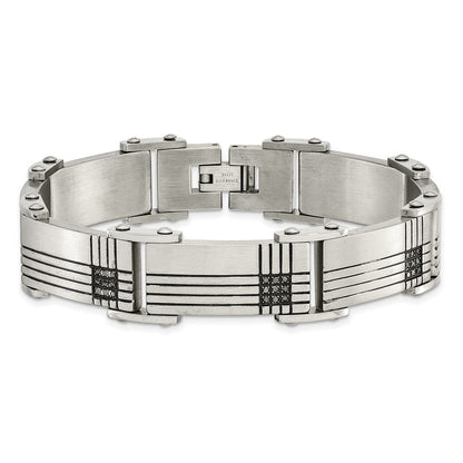 Stainless Steel Chisel Brushed And Polished Black Ip-Plated With 1/2 Carat Diamond 8.5 Inch Bracelet