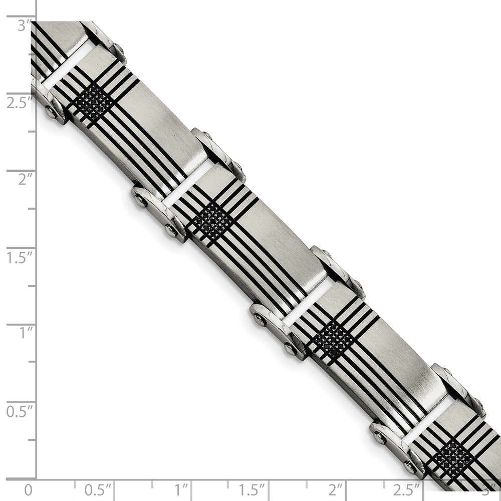 Stainless Steel Chisel Brushed And Polished Black Ip-Plated With 1/2 Carat Diamond 8.5 Inch Bracelet