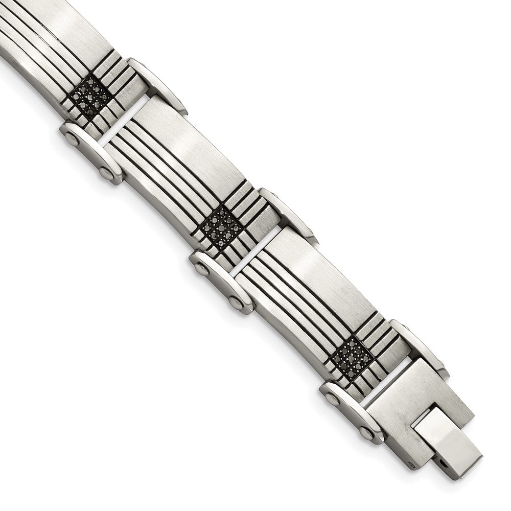 Stainless Steel Chisel Brushed And Polished Black Ip-Plated With 1/2 Carat Diamond 8.5 Inch Bracelet
