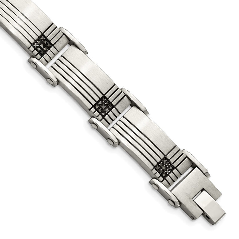 Stainless Steel Chisel Brushed And Polished Black Ip-Plated With 1/2 Carat Diamond 8.5 Inch Bracelet