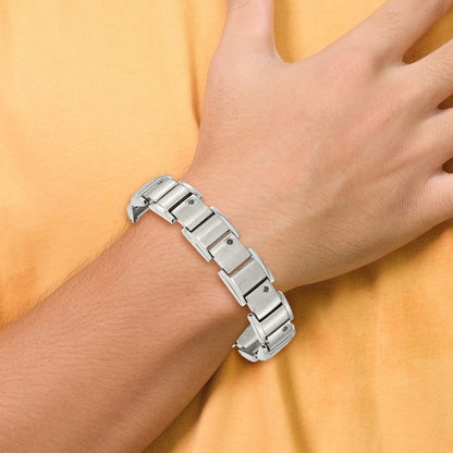 Stainless Steel Chisel Brushed And Polished With 3/8 Carat Black Diamond 8.5 Inch Bracelet