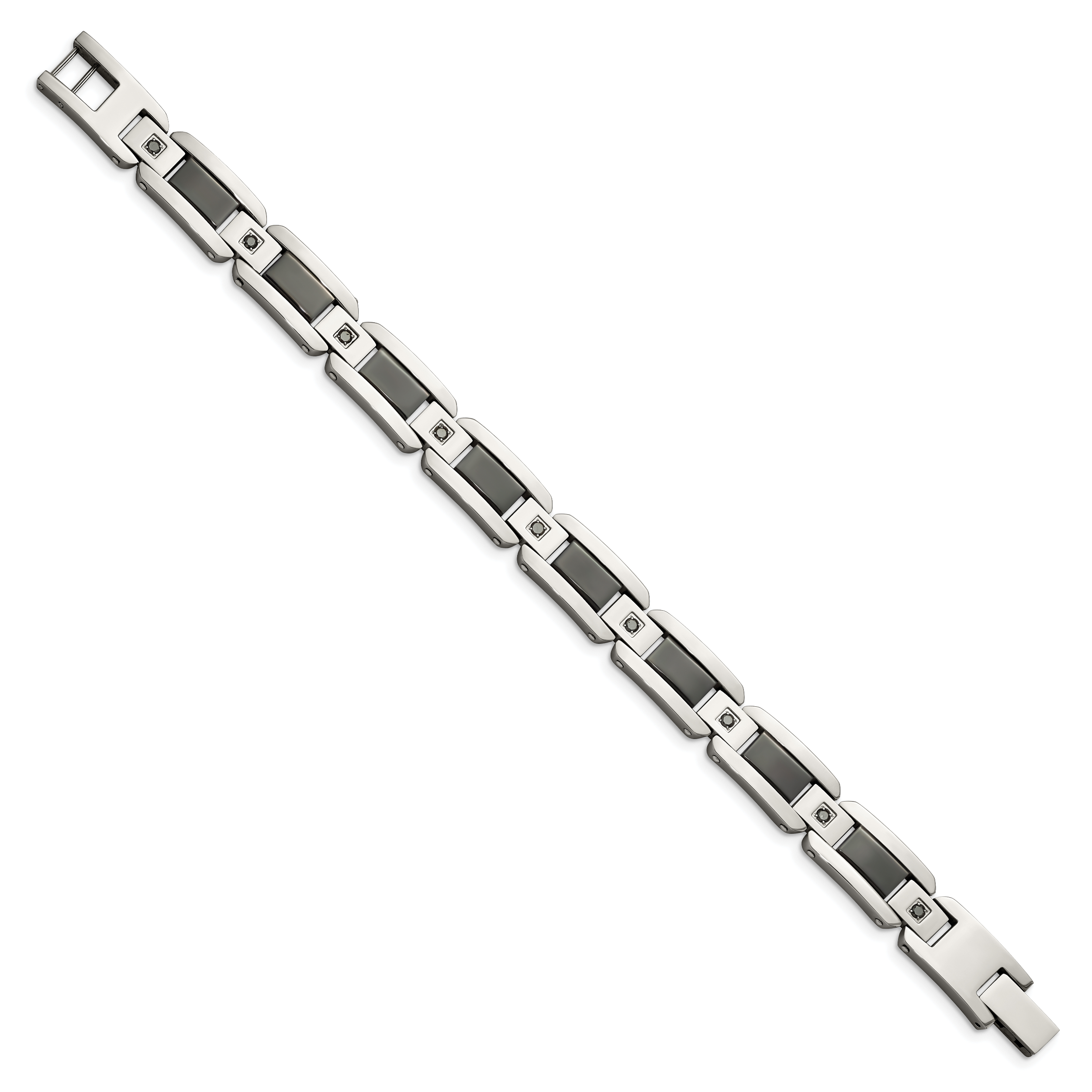 Stainless Steel Chisel Polished With Black Enamel And 1/2 Carat Diamond 8.75 Inch Bracelet