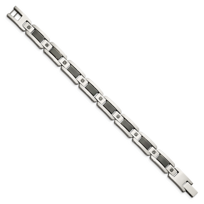 Stainless Steel Chisel Polished With Black Enamel And 1/2 Carat Diamond 8.75 Inch Bracelet