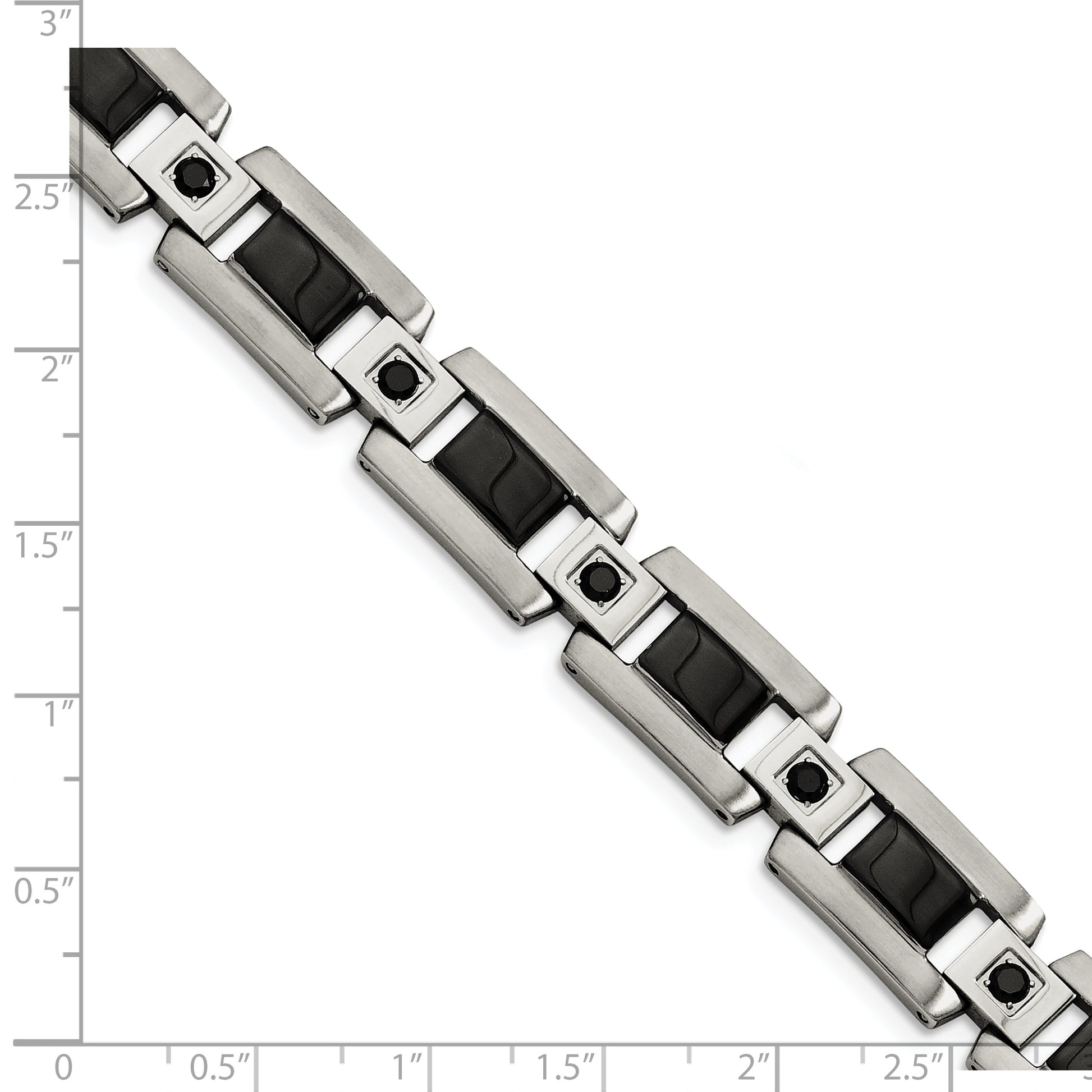 Stainless Steel Chisel Polished With Black Enamel And 1/2 Carat Diamond 8.75 Inch Bracelet