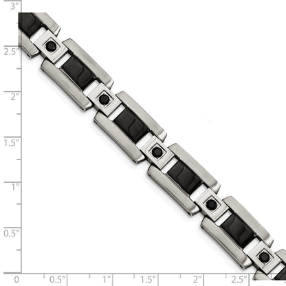 Stainless Steel Chisel Polished With Black Enamel And 1/2 Carat Diamond 8.75 Inch Bracelet