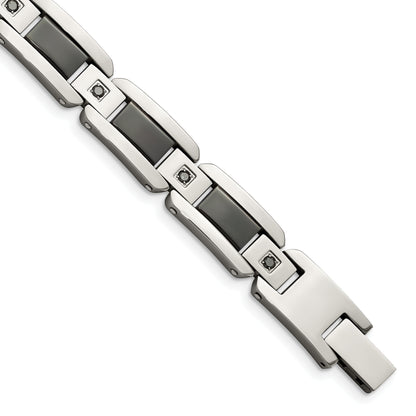 Stainless Steel Chisel Polished With Black Enamel And 1/2 Carat Diamond 8.75 Inch Bracelet