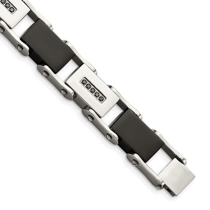 Stainless Steel Chisel Polished Black Ip-Plated With 1/4 Carat Diamond 8.5 Inch Bracelet