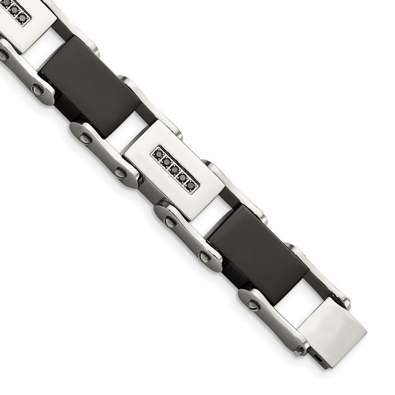 Stainless Steel Chisel Polished Black Ip-Plated With 1/4 Carat Diamond 8.5 Inch Bracelet