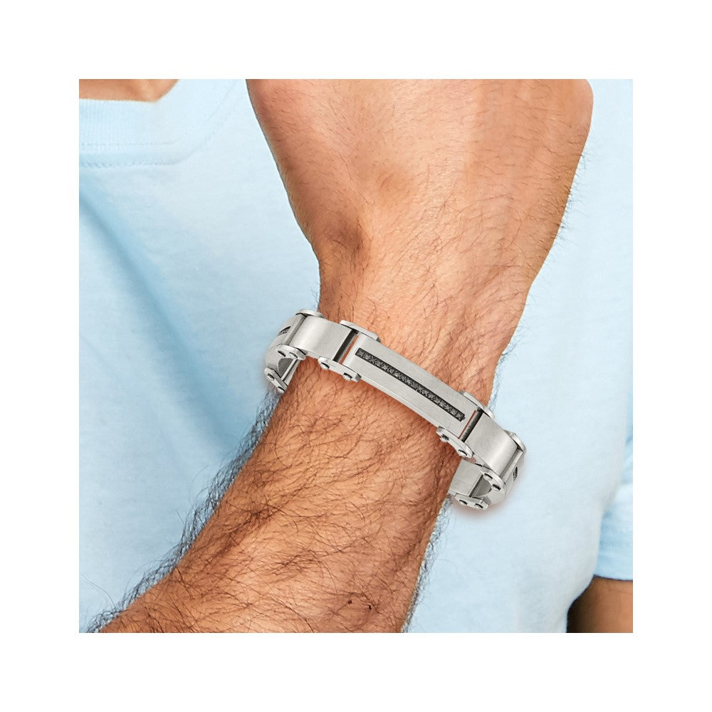 Stainless Steel Chisel Brushed And Polished With 1/2 Carat Black Diamond 8.5 Inch Bracelet