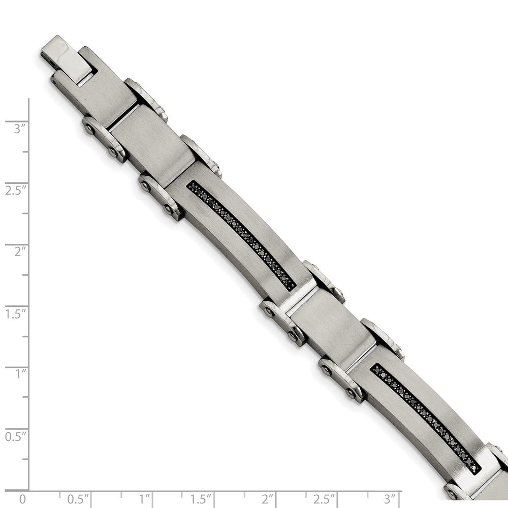 Stainless Steel Chisel Brushed And Polished With 1/2 Carat Black Diamond 8.5 Inch Bracelet