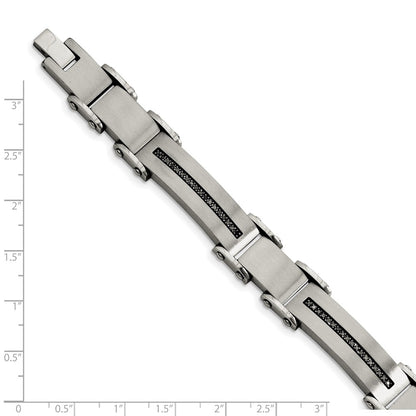 Stainless Steel Chisel Brushed And Polished With 1/2 Carat Black Diamond 8.5 Inch Bracelet