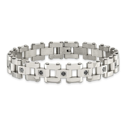 Stainless Steel Chisel Polished With 1 Carat Black Diamond 8.5 Inch Bracelet