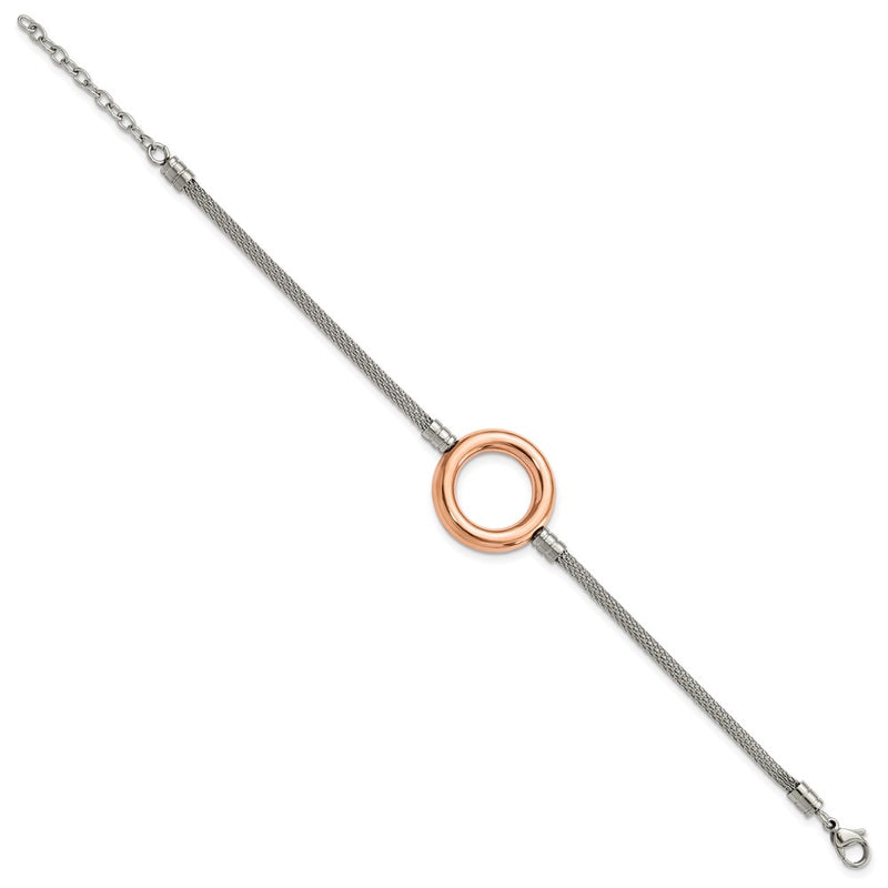 9.25 Inch Stainless Steel Pink Pvd-Plated Circle Mesh W/1.5In Ext Bracelet